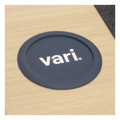 Close up of the Vari logo on the Ergo desk