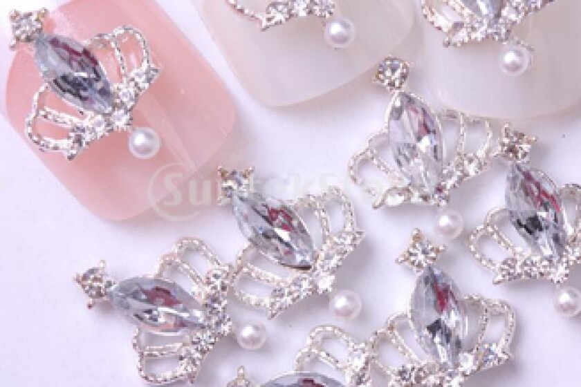 Suntekstore Silver Tiara Crown Large Clear Rhinestone Nail Art Accessories